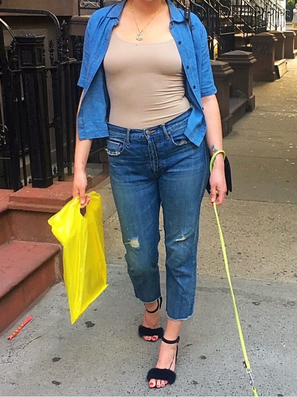 Vince Cropped Distressed Blue Jeans